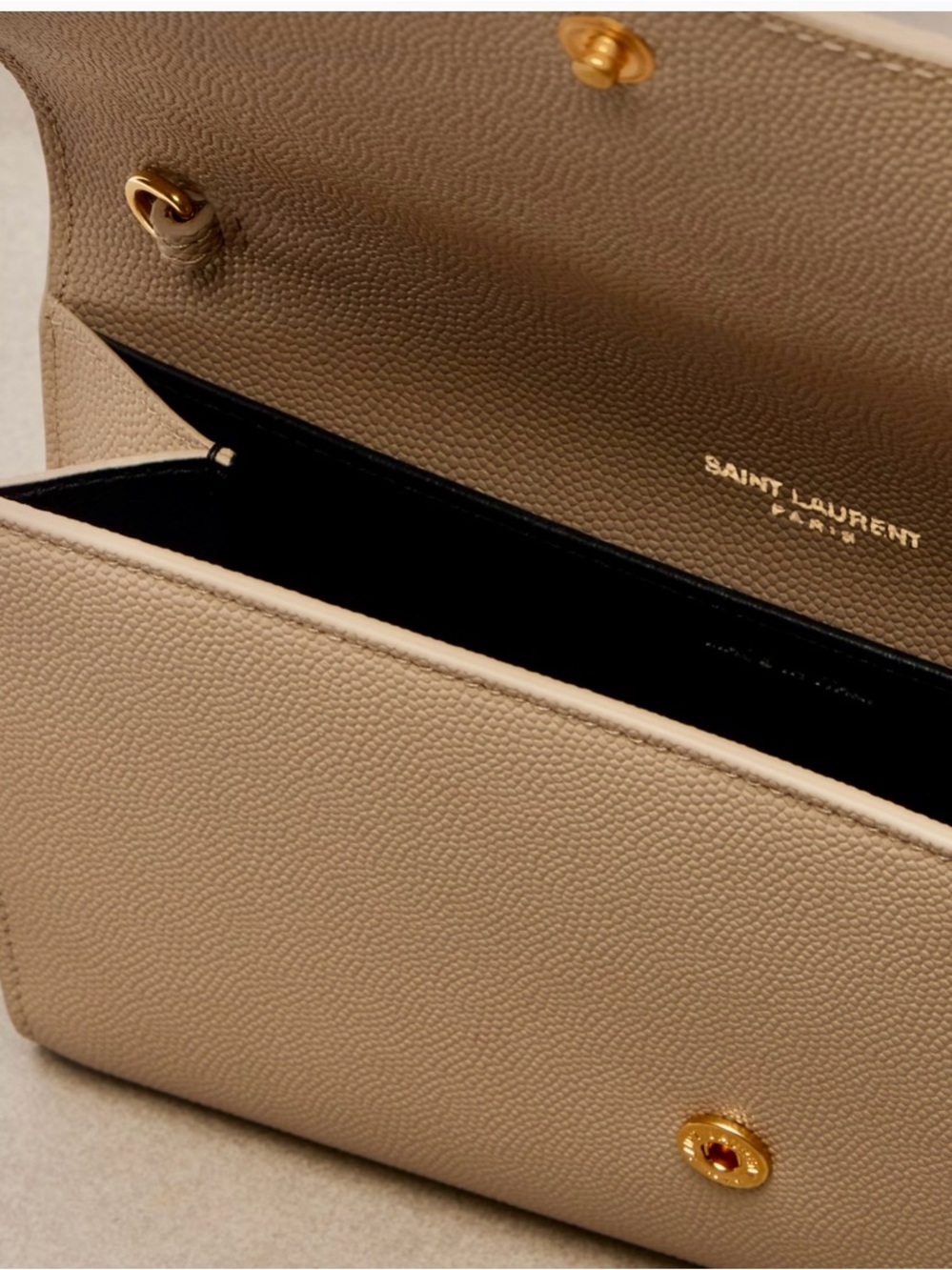 YSL DARK BEIGE UPTOWN CHAIN WALLET IN GRAIN DE POUDRE EMBOSSED LEATHER - Picture 14 of 14